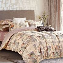 Lenjerie pat dublu 6 piese Percale Bumbac 100%, 6 piese, cu husa saltea 160x200 sau 180x200 cm, pilota 200x230 cm, 2 fete perna 50x70 cm si 70x70 cm, Eleganta Mov / Bej, Pucioasa