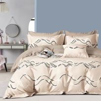 Lenjerie pat o persoana Percalle imprimat Bumbac 100%, 3 piese, cearsaf pat 160x240 cm, pilota 150x220 cm, fata perna 50x70 cm, Moderna Bej, Pucioasa