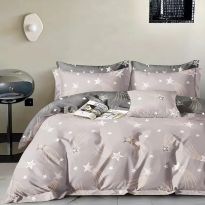 Lenjerie pat o persoana Percalle imprimat Bumbac 100%, 3 piese, cearsaf pat 160x240 cm, pilota 150x220 cm, fata perna 50x70 cm, Stelute Lila, Pucioasa
