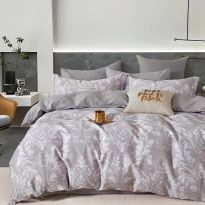 Lenjerie pat dublu extra large Percalle imprimat Bumbac 100%, 6 piese, cearsaf pat 240x260 cm, pilota 200x230 cm, 2 fete perna 50x70 cm si 70x70 cm, Moderna Gri, Pucioasa