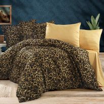 Lenjerie pat Ranforce Cotton Pro Bumbac 100%, 1 persoana, 3 piese Animal Print Galben/Maro RCP11