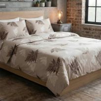 Lenjerie pat Ranforce Cotton Pro Bumbac 100%, 1 persoana, 3 piese Frunze Bej RCP21