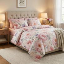 Lenjerie pat Ranforce Cotton Pro Bumbac 100%, 1 persoana, 3 piese Bujori Roz RCP22