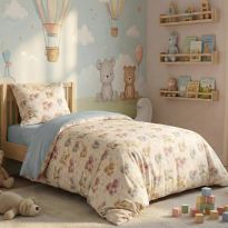 Lenjerie pat Ranforce Cotton Pro Bumbac 100%, 1 persoana cu husa, 3 piese Ursuleti Bej RCP23