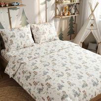 Lenjerie pat Ranforce Cotton Pro Bumbac 100%, 1 persoana, 3 piese Desene pentru copii Bej RCP26