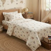 Lenjerie pat Ranforce Cotton Pro Bumbac 100%, 1 persoana cu husa, 3 piese Imprimeu ursuleti Bej RCP28