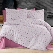 Lenjerie pat Ranforce Cotton Pro Bumbac 100%, 1 persoana, 3 piese Floricele Roz RCP29