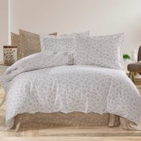 Lenjerie pat Ranforce Cotton Pro Bumbac 100%, 1 persoana, 3 piese Eleganta Alb/Bej RCP33