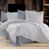 Lenjerie pat Ranforce Cotton Pro Bumbac 100%, 1 persoana, 3 piese Eleganta Alb/Gri RCP34