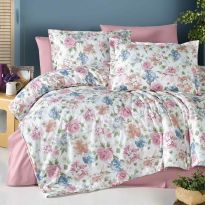 Lenjerie pat Ranforce Cotton Pro Bumbac 100%, 1 persoana, 3 piese Flori Roz RCP3