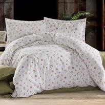 Lenjerie pat Ranforce Cotton Pro Bumbac 100%, 1 persoana, 3 piese Floricele Alb/Verde RCP47