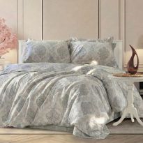 Lenjerie pat Ranforce Cotton Pro Bumbac 100%, 1 persoana cu husa, 3 piese Eleganta Bej/Gri RCP57