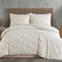 Lenjerie pat Ranforce Cotton Pro Bumbac 100%, 1 persoana, 3 piese Moderna Crem/Roz RCP58