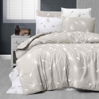 Lenjerie pat Ranforce Cotton Pro Bumbac 100%, 1 persoana cu husa, 3 piese Moderna Bej RCP6