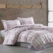 Lenjerie pat Ranforce Cotton Pro Bumbac 100%, 1 persoana cu husa, 3 piese Moderna Lila RCP61