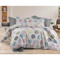 Lenjerie pat Ranforce Cotton Pro Bumbac 100%, 1 persoana, 3 piese Buline colorate Alb/Gri RCP63