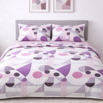 Lenjerie pat Ranforce Cotton Pro Bumbac 100%, King Size, 6 piese Moderna Alb/Mov RCP64