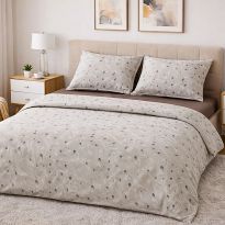 Lenjerie pat Ranforce Cotton Pro Bumbac 100%, 1 persoana cu husa, 3 piese Eleganta Bej/Maro RCP66