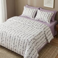 Lenjerie pat Ranforce Cotton Pro Bumbac 100%, 1 persoana, 3 piese Imprimeu floral Alb/Lila RCP67