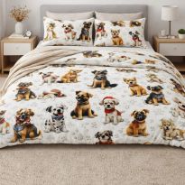 Lenjerie pat Ranforce Cotton Pro Bumbac 100%, King Size, 4 piese Catelusi Crem/Maro RCP69 Ralex Pucioasa