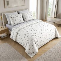 Lenjerie pat Ranforce Cotton Pro Bumbac 100%, King Size cu husa, 4 piese Inimioare Alb/Gri RCP74 Ralex Pucioasa