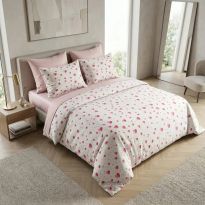 Lenjerie pat Ranforce Cotton Pro Bumbac 100%, 1 persoana, 3 piese Inimioare Roz RCP76 Ralex Pucioasa