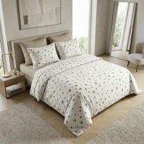 Lenjerie pat Ranforce Cotton Pro Bumbac 100%, King Size, 6 piese Inima Alb/Bej RCP77 Ralex Pucioasa