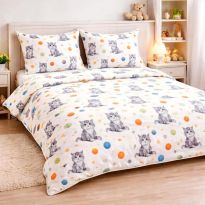 Lenjerie pat Ranforce Cotton Pro Bumbac 100%, 1 persoana, 3 piese Pisicute Alb/Gri RCP78 Ralex Pucioasa