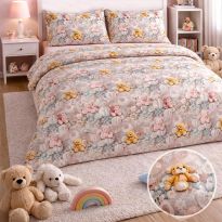 Lenjerie pat Ranforce Cotton Pro Bumbac 100%, King Size cu husa, 4 piese Ursuleti Roz/Galben RCP79 Ralex Pucioasa