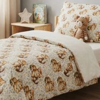 Lenjerie pat Ranforce Cotton Pro Bumbac 100%, King Size cu husa, 4 piese Imprimeu Pisicute Crem/Bej RCP80 Ralex Pucioasa