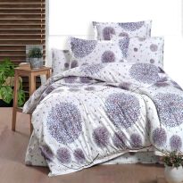 Lenjerie pat Ranforce Cotton Pro Bumbac 100%, King Size, 4 piese Moderna Alb/Mov RCP2