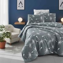 Lenjerie pat Ranforce Cotton Pro Bumbac 100%, King Size cu husa, 4 piese Moderna Gri RCP5