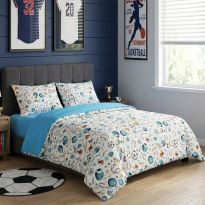 Lenjerie pat Ranforce Cotton Pro Bumbac 100%, King Size cu husa, 4 piese Echipament sportiv Albastru RCP24