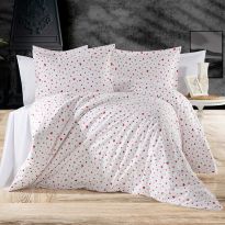 Lenjerie pat Ranforce Cotton Pro Bumbac 100%, King Size cu husa, 4 piese Inimioare Alb/Rosu RCP38