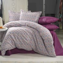 Lenjerie de pat dublu Bumbac 100% Ranforce 4 piese cearsaf pat 240 x 260 cm si pilota 200x230 cm, 2 fete perne 50x70 cm, Modern, Mov / Roz, Pucioasa