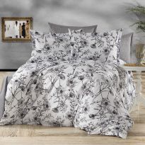 Lenjerie de pat dublu Bumbac Ranforce 4 piese cearsaf pat 240 x 260 cm, pilota 200x230 cm, 2 fete perne 50x70 cm, Gri / Alb, Pucioasa