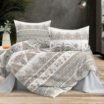 Lenjerie de pat dublu Bumbac Ranforce 4 piese cearsaf pat 240 x 260 cm, pilota 200x230 cm, 2 fete perne 50x70 cm, Gri / Crem, Pucioasa
