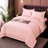 Lenjerie pat dublu XXL Damasc Policoton, cearsaf pat 230x260 cm, pilota 200x230 cm, 2 fete perne 50x70 cm, Roz Deschis