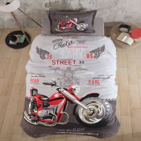 Lenjerie pat 1 persoana Bumbac 100% Ranforce 3 piese cearsaf pat 180x240 cm, pilota 160x220 cm, 1 fata perna 50x70 cm, Clasy, Street King