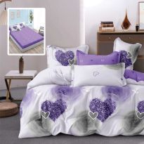 Lenjerie pat dublu Finet Bumbac 6 piese cu husa saltea 160x200 sau 180x200 cm, pilota 200x230 cm, 2 fete perna 50x70 si 70x70 cm, Mov, Pucioasa TANIA V2