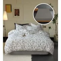 Lenjerie pat Tricot Bumbac 100% cu husă pentru saltea de 160/180cm x 200cm, pilotă 200x230 cm, 2 fețe perne 50x70 cm, Gri, Pucioasa, Răsfăț Natural