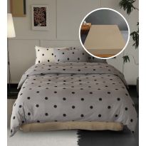 Lenjerie pat Tricot Bumbac 100% cu husă pentru saltea de 160/180cm x 200cm, pilotă 200x230 cm, 2 fețe perne 50x70 cm, Bej / Gri, Pucioasa, Răsfăț Natural