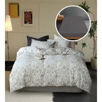 Lenjerie pat Tricot Bumbac 100% cu husă pentru saltea de 160/180cm x 200cm, pilotă 200x230 cm, 2 fețe perne 50x70 cm, Alb / Gri, Pucioasa, Răsfăț Natural