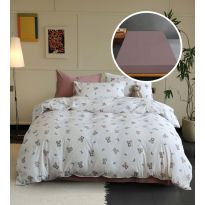 Lenjerie pat Tricot Bumbac 100% cu husă pentru saltea de 160/180cm x 200cm, pilotă 200x230 cm, 2 fețe perne 50x70 cm, Alb / Roz, Pucioasa, Răsfăț Natural