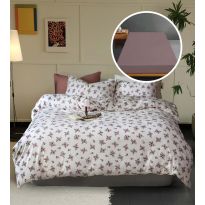 Lenjerie pat Tricot Bumbac 100% cu husă pentru saltea de 160/180cm x 200cm, pilotă 200x230 cm, 2 fețe perne 50x70 cm, Alb / Lila, Pucioasa, Răsfăț Natural