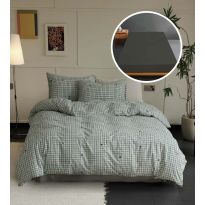 Lenjerie pat Tricot Bumbac 100% cu husă pentru saltea de 160/180cm x 200cm, pilotă 200x230 cm, 2 fețe perne 50x70 cm, Verde / Negru, Pucioasa, Răsfăț Natural