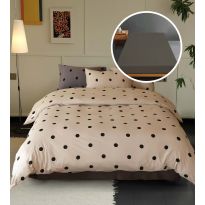 Lenjerie pat Tricot Bumbac 100% cu husă pentru saltea de 160/180cm x 200cm, pilotă 200x230 cm, 2 fețe perne 50x70 cm, Roz / Negru, Pucioasa, Răsfăț Natural