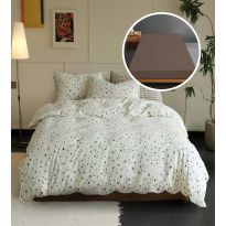 Lenjerie pat Tricot Bumbac 100% cu husă pentru saltea de 160/180cm x 200cm, pilotă 200x230 cm, 2 fețe perne 50x70 cm, Crem Deschis, Pucioasa, Răsfăț Natural