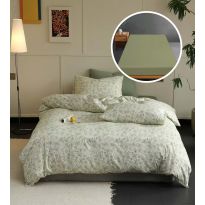Lenjerie pat Tricot Bumbac 100% cu husă pentru saltea de 160/180cm x 200cm, pilotă 200x230 cm, 2 fețe perne 50x70 cm, Verde Deschis, Pucioasa, Răsfăț Natural