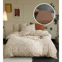 Lenjerie pat Tricot Bumbac 100% cu husă pentru saltea de 160/180cm x 200cm, pilotă 200x230 cm, 2 fețe perne 50x70 cm, Cappuccino, Pucioasa, Răsfăț Natural